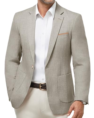 WULFUL Men's Herringbone Blazer Jacket Lightweight Casual Sport Coat One Button Suit Jackets