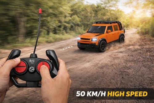 Image of TEC TAVAKKAL Remote Control Car for Kids & Adults, 50 Km /h High Speed RC Car with LED Headlights, 60+ Feet Range, Type-C Rechargeable Off-Road SUV Toy Car, 4 Direction Control (Orange)