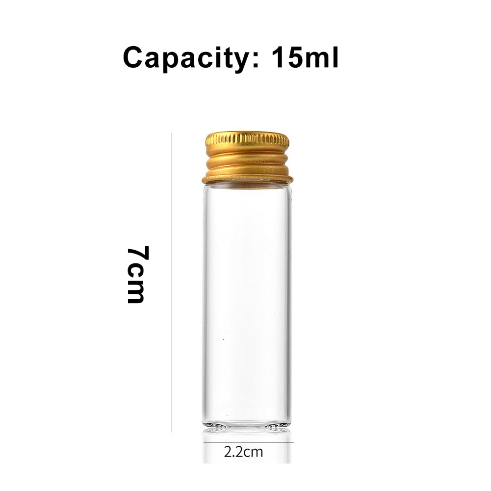 12Pcs 15ml Clear Glass Bottles with Screw Aluminum Screw Cap Mini Empty Glass Jars Small Bottles with Lids DIY Sample Vials Containers Wishes Bottle for Liquid Powder Jewelry Wedding Party Favors - Image 2