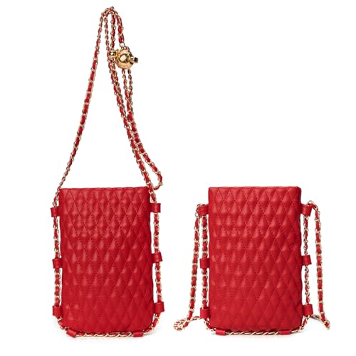 Image of myfriday Mini Quilted Crossbody Purse, Chain Strap Summer Shoulder Bag | Metal ball chain adjuster, snap closure and lightweight phone pouch add cute summer carry for holidays and shopping