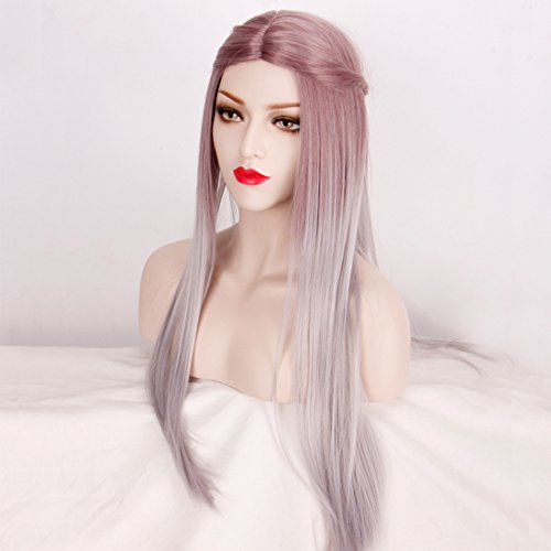 Grey to Pink Wig Two Tone Wig Mixed Color Ombre Wig Long Straight Hair Heat Resistant Fiber Synthetic Wigs