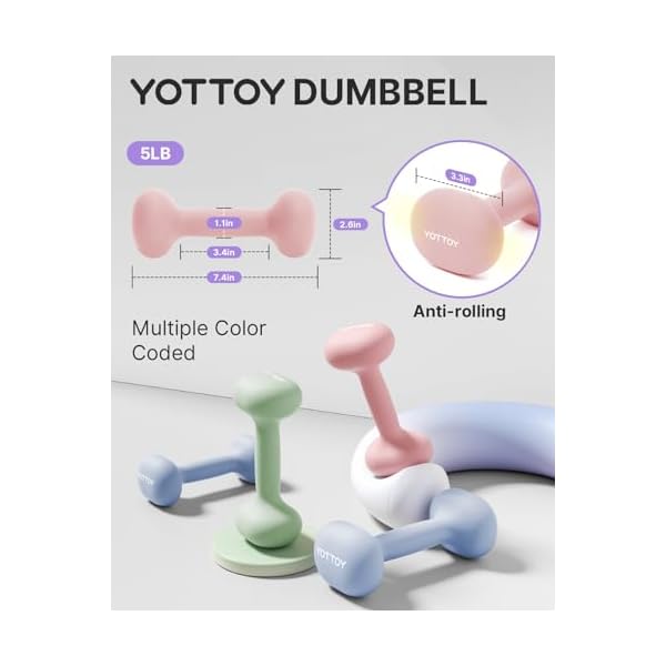 YOTTOY Dumbbell Set of 2,2-15 Pound Hand Weights for Women, Non-Slip Hand Weights for Home Gym, Strength Training, and Full-Body Workouts - Image 2