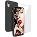 JASBON Coque pour iPhone XR Coque Silicone Liquide avec Protecteur d'écran Gratuit, Housse Protective Etui Anti-Rayure Anti Choc Gel Case iPhone XR – Noir Foncé