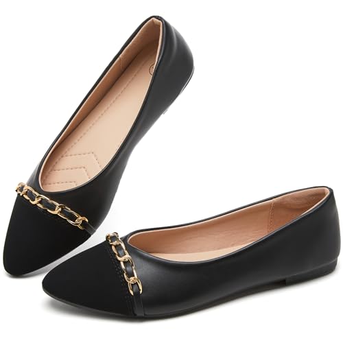 FINIWOR Ballet Flat Shoes for Womens,PU Leather Womens Loafers,Women Pointed Toe Dress Flat Shoes Casual, Comfortable Slip on Flats Shoes Women