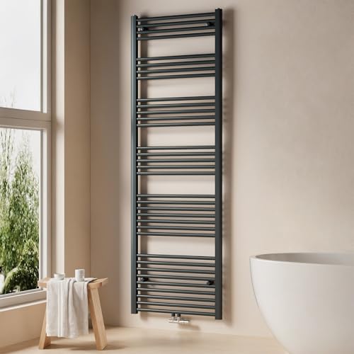 EMKE Badheizkörper 1800x600 mm - Gerade Handtuchheizkörper mit Mittelanschluss, Effizienter Handtuchwärmer Handtuchtrockner Heizkörper für Bad, Anthrazit, 860W