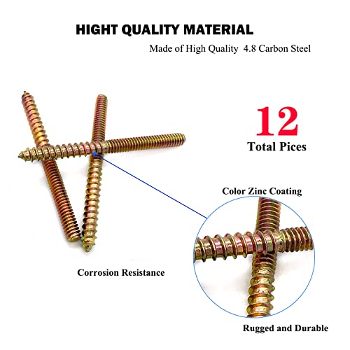 Image of 12 Pack 1 /4-20 x3 Inch Hanger Bolts 1 /4-20 inch Double Headed Bolts 1 /4 Wood Dowel Screw Self-Tapping Screw Hanger Bolts for Furniture Double Head Threaded Rods Bolt 76.2mm Length