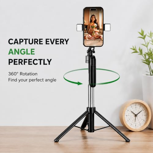 Image of Selfie Stick Tripod 67cm with Bluetooth Remote & Fill Light (6 feet with Light)