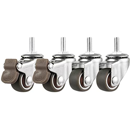 ホイール4個セット スイベルキャスター ねじ式ステムキャスター 移動キャスター ソフトラバーホイール - 滑らかなキャスターを着用、トロリー、カート、家具、台車、作業台、ステムM8x20mm (O38mm、ブレーキ)(カラー: ブレーキ