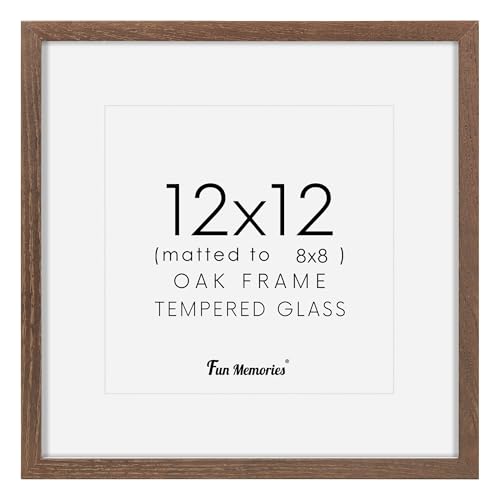 Image of Square 12x12 Picture Frame, Oak Wood Frame 12 by 12, 12"x12" Photo Frames for Wall, 12 x 12 Picture Frame with Mat for 8 x 8, 12x12 Collage Wall Gallery Frame, Tempered Glass - Walnut Color, 1 Pack
