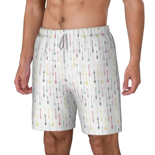 Men's Boho Style Arrows Print Quick-Dry Mesh Swim Trunks Stretch Lining Beach Shorts Surfing Summer Vacations White 7