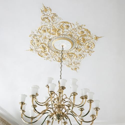 Image of INCREWAY 1Set Carved Ceiling Lamp Base Molding Kit 3D Modeling Ceiling Medallion Lighting Medallion Cover Plate for Light Fixtures Light Trim, 12 Inch OD x 3.42 Inch ID(White)