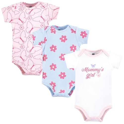 Image of Hudson Baby Infant Girl Cotton Bodysuits, Mommys Girl Butterfly, 0-3 Months
