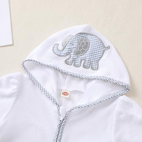 Toddler Baby Terry Swim Cover Up Girl Boy Beach Cute Cartoon Elephant Embroidered Hooded Zipper Coverups for Swimwear2