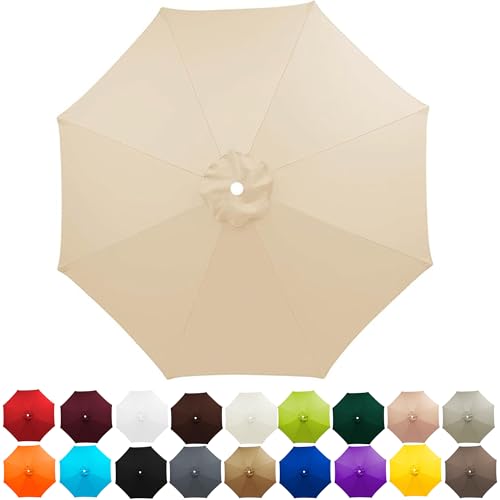 Sonnenschirm Ersatzbezug 2.7m/3m/3.5m/4m 6/8 Streben UV-Schutz Ampelschirm Bezug Wasserdicht Schirmbezug Sonnenschirm Ersatzteile für Balkon Garten Pool und Strand (Beige / 2.7m 8 Streben)