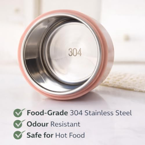 Image of Insulated Lunch Container Hot Food Jar - Leakproof 2-Tier Stackable Bento Box with Foldable Spoon - 780ml Pink Stainless Steel Thermal Food Flask