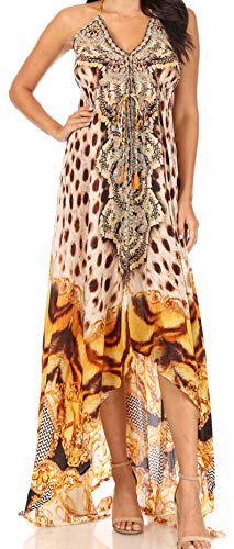 Image of Sakkas Lizi Womens Maxi High-Low Halter Handkerchief Long Dress Beach Party