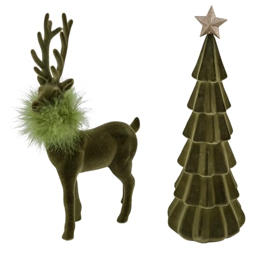 Miss Lovely Deko Hirsch & Tannenbaum grün – 2er Set –...