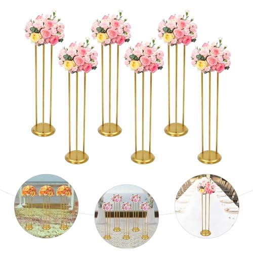 ,6 Pcs Gold Flower Display Stand,Gold Columnar Pedestal Stand,Flower Stand for Wedding,Display Plinth Pillars Stand,Elegant Wedding Centerpiece Decoration,for Party Wedding Baby Shower Birthday Decor