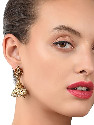 Zaveri Pearls Antique Gold Tone Traditional Jhumki Earring For Women-ZPFK7450 - Image 3