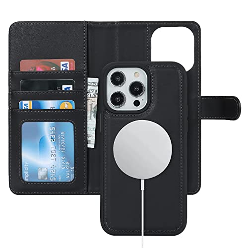 ?????? for iPhone 15 Pro Max Case wallet magsafe compatible iPhone 15 Pro Max case with Card Holder Detachable Magnetic case flip folio leather Cover for men and women-Black