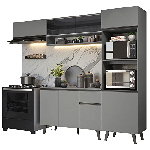 Armário de Cozinha Completa 260cm Cinza Nice Madesa 03
