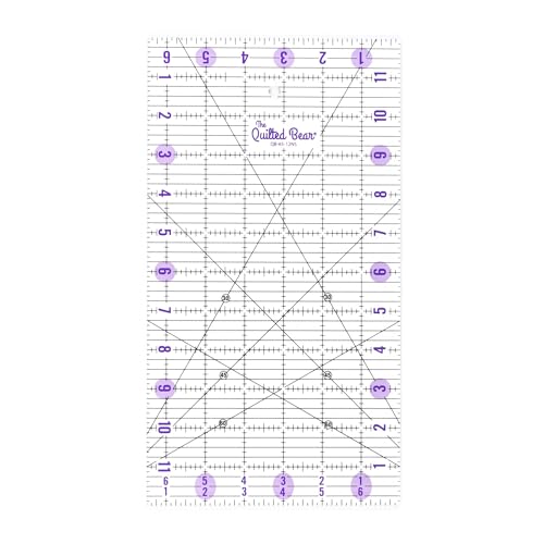 The Quilted Bear Quilting Rulers - Transparent Acrylic Non Slip Quilting & Patchwork Ruler with Clear Black Lines & 30, 45 & 60 Degree Angles (6.5" x 12")
