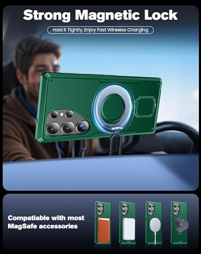 CENMASO Magnetic Case for Samsung Galaxy S25 Ultra with 360° Spin Stand, Compatible with Magsafe, Military Grade Protection, Shockproof Case for Galaxy S25 Ultra with Kickstand & Ring Stand, Green - image 4