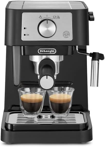 DeLonghi EC260.BK Macchina da Caffè Per Polvere o in Cialde E.S.E., Sistema Latte Manuale, Facile da usare, Serbatoio Estraibile da 1.1 L, Caldaia acciaio inox