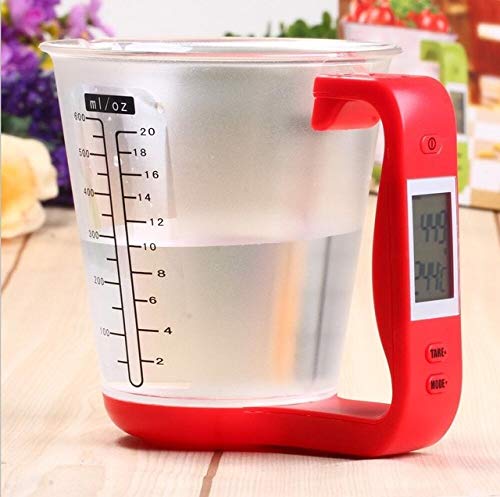 Generic Red: Hostweigh Measuring Cup Kitchen Scales Digital Beaker Libra Electronic Tool Scale with LCD Display Temperature MEA