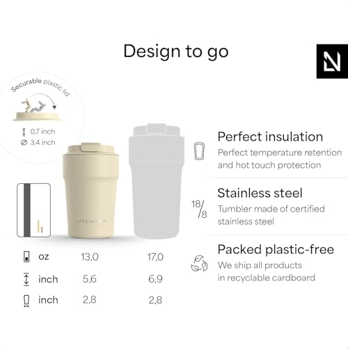 Image of LARS NYSOM Thermo Coffee Mug to go 13oz | Travel Mug 0.38 Liter with Insulation | Leak Proof Stainless Steel Thermal Tumbler for Coffee and Tea on the Go (Pine Green, 12.9oz)