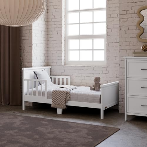 Image of Graco Bailey Toddler Bed (White) - GREENGUARD Gold Certified, Fits Standard Full-Size Crib & Toddler Mattress, Toddler Safety Guardrails Included, Complete Design with Solid Headboard, Footboard