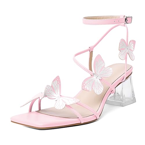 Image of Zamikoo Women's Heeled Sandals Square Open Toe Ankle Strap Block Heels Strappy Clear Heels Chunky Low Heels