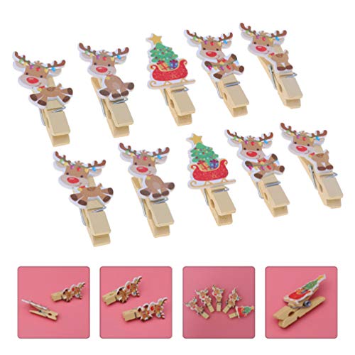 Toyvian 50 Pcs Christmas Wood Clips- Xmas Photo Pegs Holder- Clothespins Photo Clips para DIY