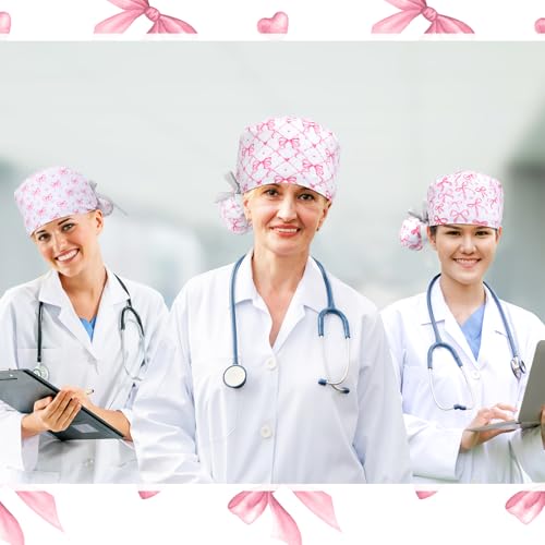 Image of 6 Pcs Scrub Caps for Women Doctor Nursing Hats with Buttons Adjustable Tie Back Working Cap Bouffant Scrub Hats for Women Men