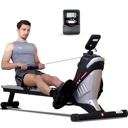 ISE Vogatore Pieghevole per Casa, Vogatore Magnetico&Vogatori 8 Livelli di Resistenza, Vogatore Professionale Guida di Scorrimento in Alluminio/Salvaspazio, Vogator per Casa Fitness Allenamento