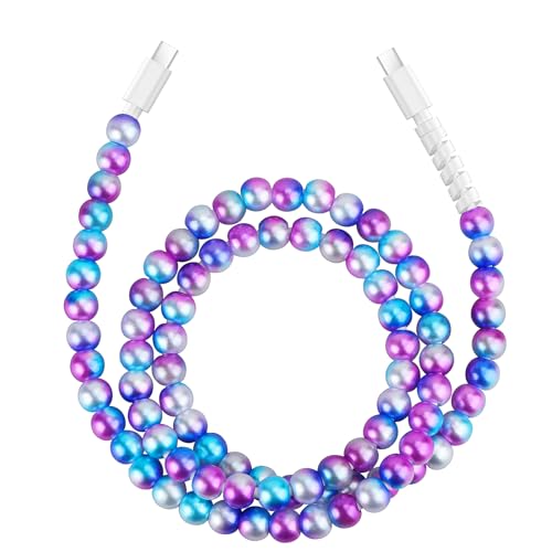 VOFUOE USB C Cable for iPhone 16 Beaded Charging Cord Fast Charging Cable for Girls Women 3.3FT Colourful Pearls Type C Cable for iPhone 15, for iPad A16 11th, for Galaxy S25- Purple Blue Gradient