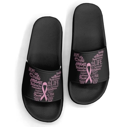 Breast Cancer Red Design Slippers Sandals for Women Casual Athletic Sandals Pool Shower Indoor Outdoor Slide Slippers