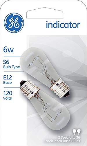 Ge Appliance Incandescent Light Bulb, S6 Light Bulb, 6-Watt, Candelabra Base, Soft White, 2-Pack #TOP1