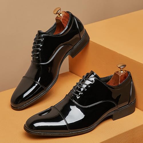 Men's Patent Leather Cap Toe Tuxedo Oxfords Fashion Classic Low Top Lace-Up Low Chunky Heel Dress Derby Shoes for Business Wedding Party3