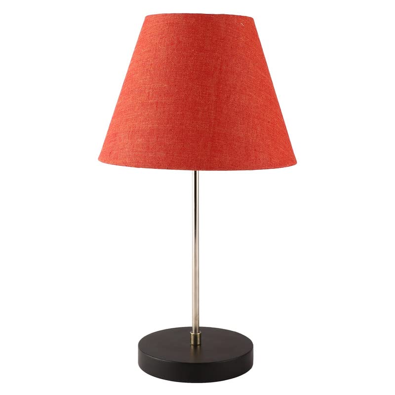 Image of Silver Table Lamp with Handmade Conical Red Texture Shade, Minimalist Design, for Couple Dinner /Coffee Table /Restaurant /Bedroom, On /Off Switch Long Wire