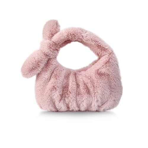 Sacola feminina peluda de pele sintética minisbolsas de pelúcia pequena bolsa outono e inverno bolsa de mão DJ, rosa