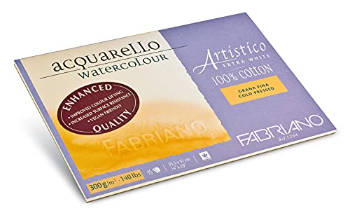 Fabriano Artistico Acquarello Watercolour, Extra White, Fine Grain Cold Pressed, 35.5 x 51 cm, 15 Sheets 300 g/m²