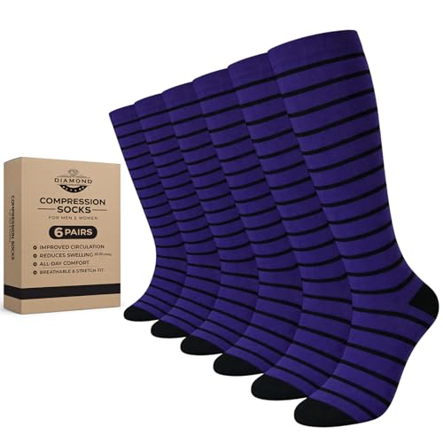 Image of Diamond Star 6 Pairs Compression Socks for Men & Women, Knee High Socks