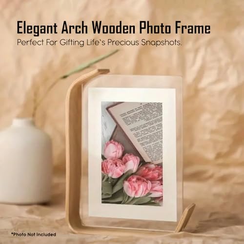 Image of Nostrae by Ekhasa Wooden Photo Frame for Table | 4x6 Inch Acrylic Table Top Photo Frame with Stand | Double-Sided Picture Frame for Desk, Bedroom & Office Decor | Small Aesthetic Photo Frame for Gift