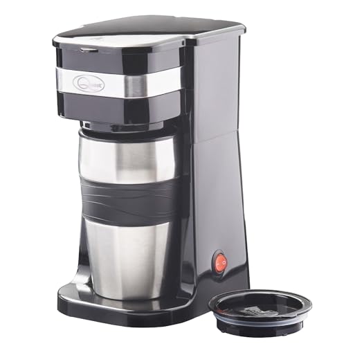 Quest 35189   Cafetera de filtro portátil, capacidad de 420 ml, taza térmica de viaje incluida, funciona con café molido y cápsulas de café, espresso instantáneo y más
