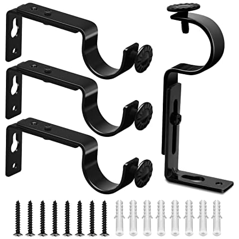 TOKPLNU Adjustable Curtain Rod Bracket, Heavy Duty Curtain Rod Holders Black 4 Pack Curtain Rods Hooks Hangers for Wall Curtain Brackets Extender Fit for 1 to 1.1 Inch Drape Rods Cover