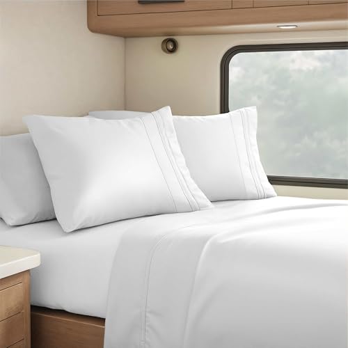 Nestl White Short Queen Sheets for RV, Hotel Luxury RV Queen Sheets Set, 4 Piece Fitted Bed Sheet Set and Pillowcases, Super Soft, Wrinkle-Free, and Breathable Camper Bedding