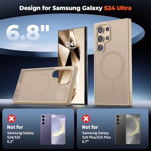 Image of SUPFINE Magnetic for Samsung Galaxy S24 Ultra Case with Screen Protector, (Built-in Magnets) (Military Grade Drop Protection) Slim Translucent Shockproof Phone Case,Pink Gold