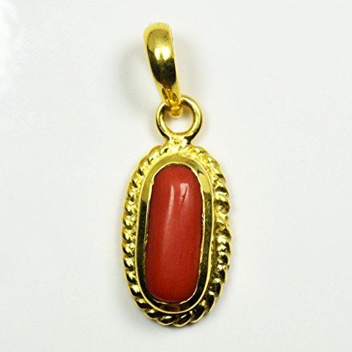 Pendentif Panchdhatu en corail véritable et placage or d'exception - 5