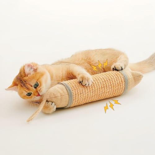FuneeTop Cat Kicker Toy, 10 Inch Long Cat Scratcher Post, Natural Sisal Toy for Indoor Cats(Oranger and Silver)